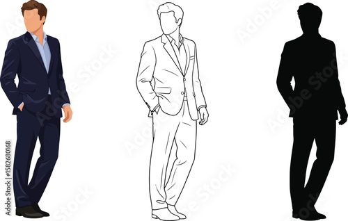Man in suit vector illustration: business attire, formal wear, and professional fashion design art