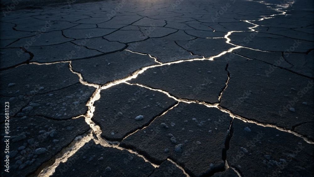 Obraz premium Black Tar Surface with Sharp White Cracks