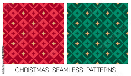 Set of red and green geometric elements seamless pattern design for christmas and new year background.