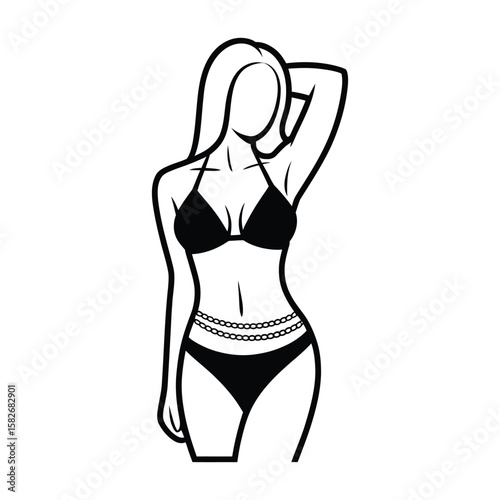 Bikini with Waist Chain Icon, Vector, Illustration, Icon, Outline, Line Art, Silhouette, Logo, White Background.
