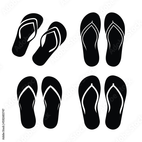 Flip flops Minimalist Silhouette Vector Set Bold Solid Icons for UI Web and Print
