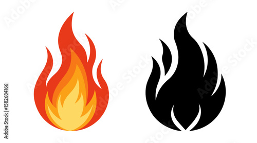 Fire flames icon set. Fire flame icon. Crayon vector logo. Hot fire on white background. Flame simple illustration. Graphic heat symbol. Abstract silhouette, hell element clip art. 