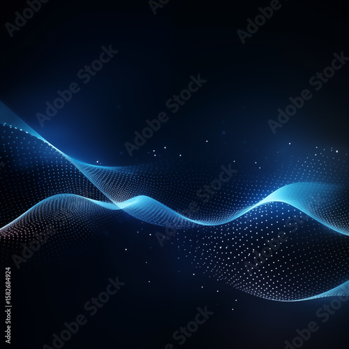Abstract Blue Wave Background with Glowing Dots and Light Effects