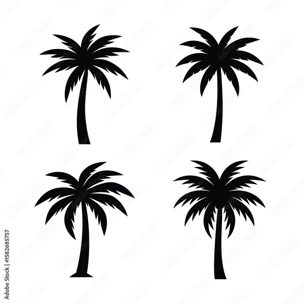 Fototapeta premium Palm tree Minimalist Silhouette Vector Set Bold Solid Icons for UI Web and Print