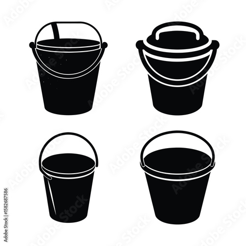 Sand bucket Black Silhouette Vector Collection Clean Editable Icons for Commercial Use