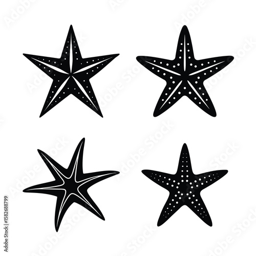 Starfish Minimalist Silhouette Vector Set Bold Solid Icons for UI Web and Print