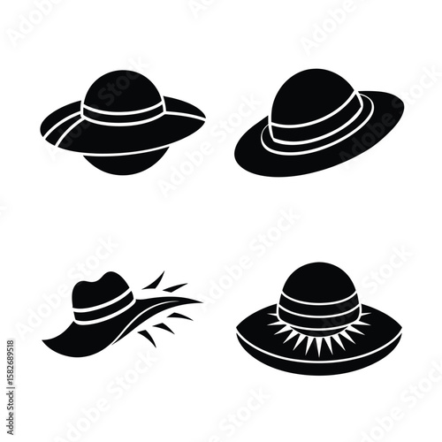 Sun hat Black Silhouette Vector Collection Clean Editable Icons for Commercial Use
