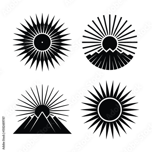 Sun rays Minimalist Silhouette Vector Set Bold Solid Icons for UI Web and Print