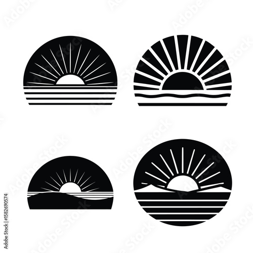 Sunrise horizon Black Silhouette Vector Collection Clean Editable Icons for Commercial Use