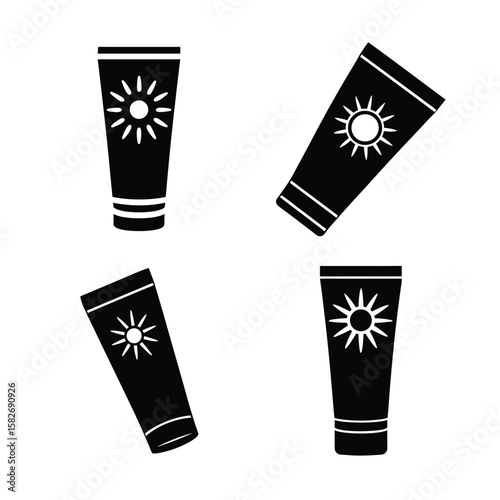 Sunscreen tube Minimalist Silhouette Vector Set Bold Solid Icons for UI Web and Print