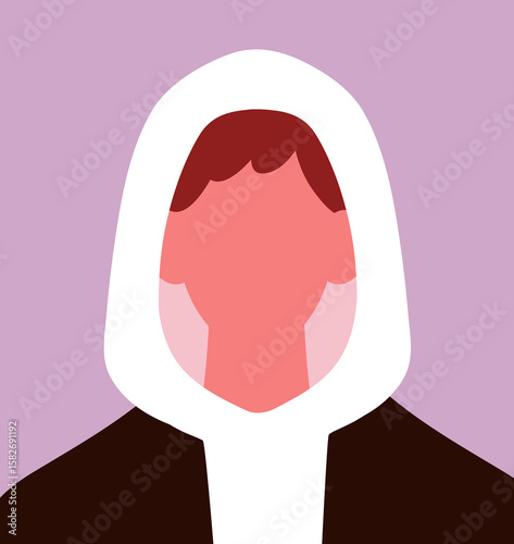 Male portrait, abstract character avatar, head in hood. Faceless anonymous pe...