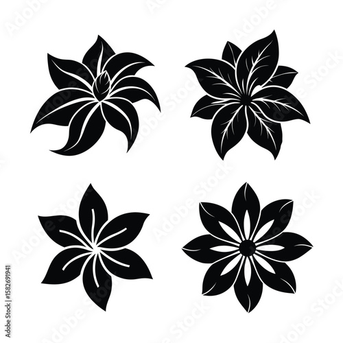 Tropical flower Vector Silhouettes in Black High Quality Icon Set for Design Projects