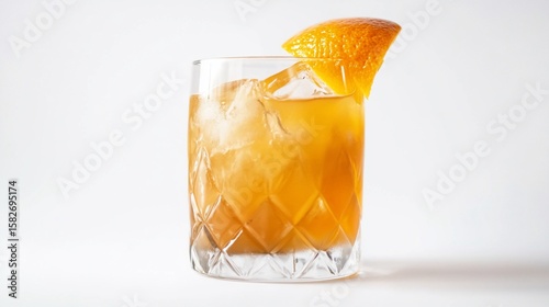 Refreshing Whiskey Sour Cocktail with Orange Garnish on White Background