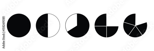 Pie chart template from 1 to 5. Set of pizza charts. Diagram wheel parts. Segmented charts . Vector Illustration . EPS 10 . 