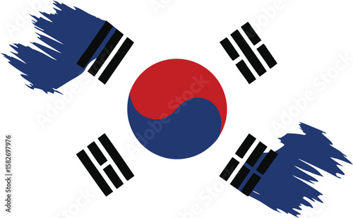 South Korea Flag with Brush Strokes