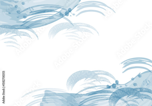水彩画　波イメージ青　水　背景イラスト