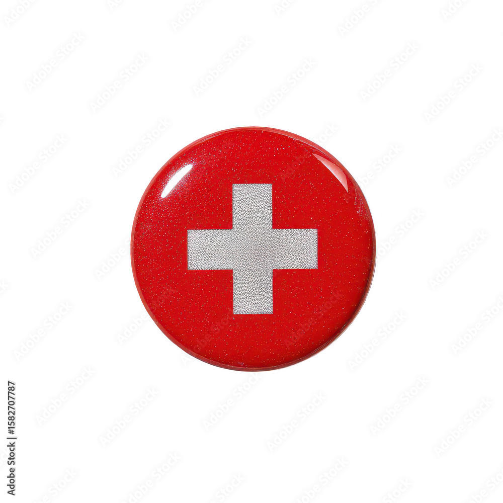 Obraz premium Round red button, white cross