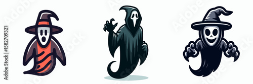 Halloween Boogeyman. Spooky Clipart Elements Line Art Vector Illustration. october monster fright scary night menace trick or treat terror.