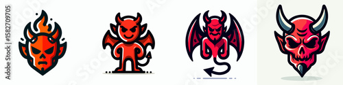 Halloween Devil. Spooky Clipart Elements Line Art Vector Illustration. October imp fiendish costume idea party menace evil spirit image.
