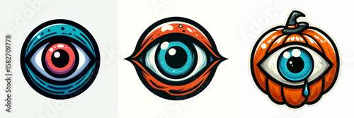 Halloween Evil eye. Spooky Clipart Elements Line Art Vector Illustration. autumn amulet a wicked stare decoration festive guardian charm.