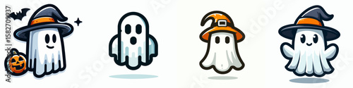 Halloween Ghost costume. Spooky Clipart Elements Line Art Vector Illustration. apparition getup for fall festival party dress up in spectral attire.