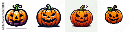 Halloween Pumpkin. Spooky Clipart Elements Line Art Vector Illustration. Autumn squash carving idea for a holiday decoration at your place.