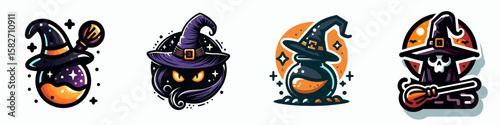 Halloween Witchcraft. Spooky Clipart Elements Line Art Vector Illustration. Autumn magic simple spell ritual for a bewitching holiday celebration.