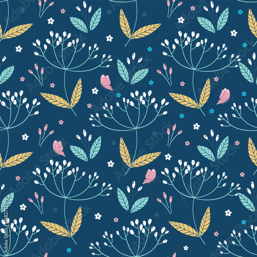 Pattern Seamless with butterfly and the plant. Background for cloth, covers and postcards.