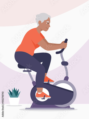 Senior Woman Staying Active with Indoor Cycling Exercise