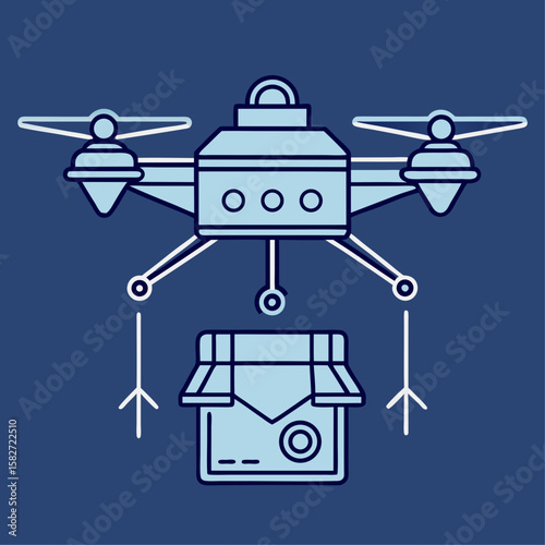 A drone is flying over a box. The drone is hovering over the box, and it is not clear what the drone is doing