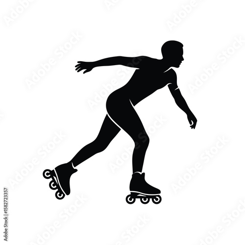 Silhouette of a person roller skating with arms outstretched in motion