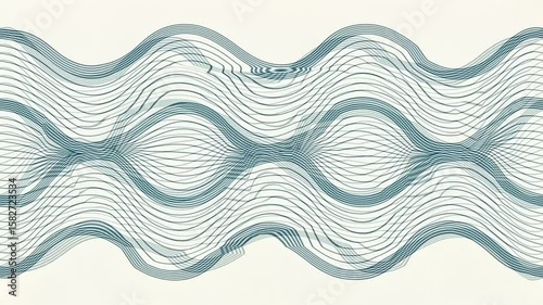 Abstract Wavy Lines Seamless Pattern in Teal on Cream Background Perfect for Modern Design Projects Graphic Element with Dynamic Flow and Visual Interest
