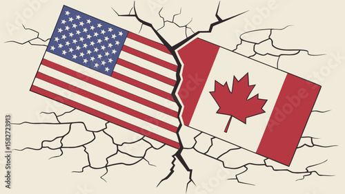 Us canada relations tension and conflict concept with flags and cracks political and economic issues