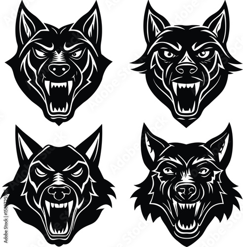 Angry Dog Head Art Drawing Silhouette Vector, fierce face, canine art, wild animal, concept