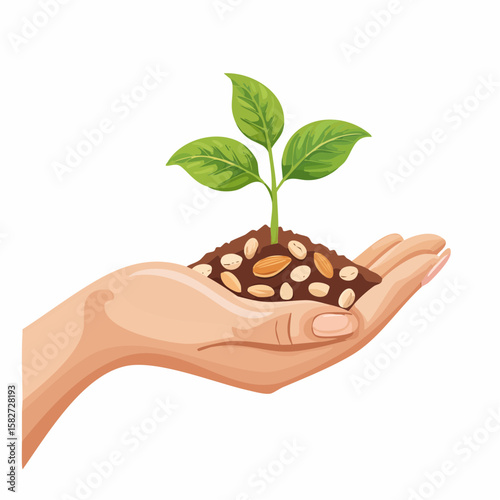 Vector icon of hand with plant seeds