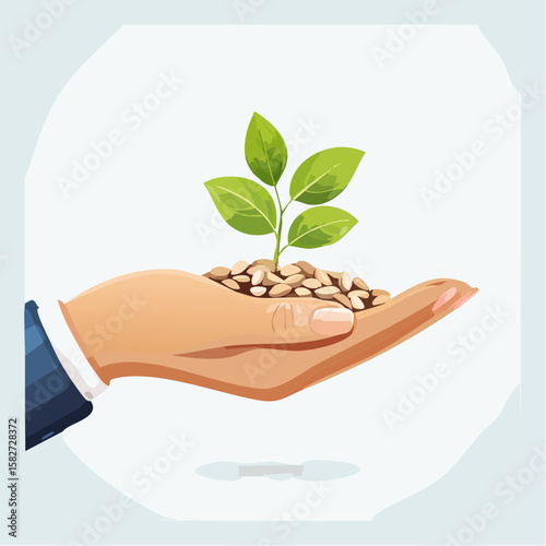 Vector icon of hand with plant seeds