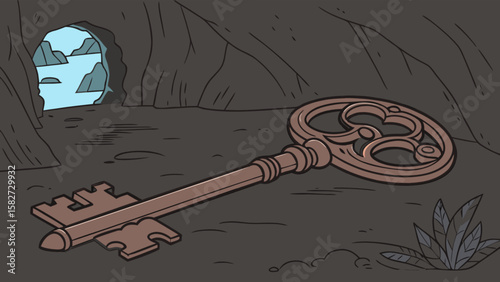 Unlock the cave adventure a vintage key in a dark cavern leading to a bright future escape quest