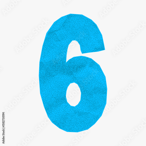 Cute blue number 6 in colorful collage style. Jagged paper edges and soft crumples give a joyful ransom note vibe, perfect for playful design.
