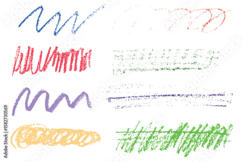Hand drawn wax crayons brush strokes, paint texture background, highlight shapes, kid drawing doodle scribbles