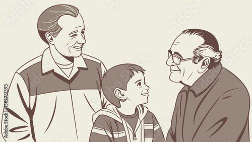 Three generations family illustration father son grandfather family generations bonding time together happy faces