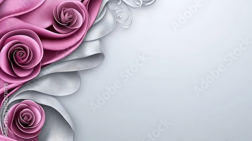 Abstract floral design with pink and silver ribbons