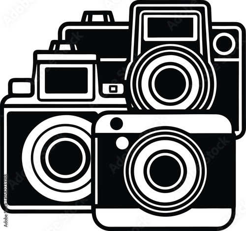 Vector set of retro and modern camera icons for photography and digital picture equipment illustration, monochrome, concept, minimal, editable
