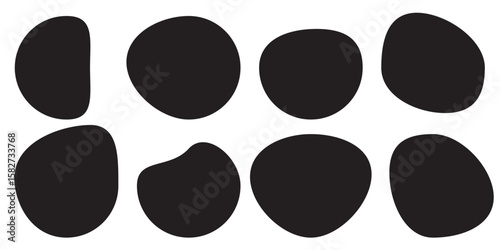 Random blob circles silhouette icon set. An arrangement of black organic shapes. Isolated on a white background.