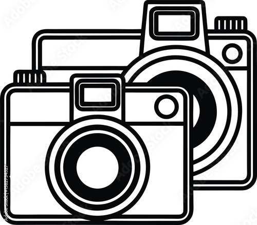 Vintage photographic camera icon with an analog lens, perfect for digital and retro photography illustrations representation, stylized
