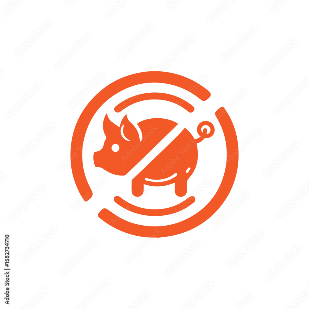 Obraz premium Orange Pig Silhouette in a Circle with a Line Through it Indicating No Pork Products Allowed silhouette This image features