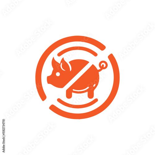Orange Pig Silhouette in a Circle with a Line Through it Indicating No Pork Products Allowed silhouette This image features