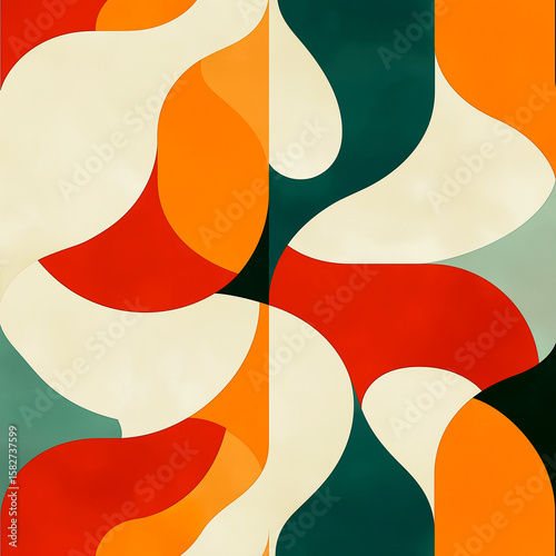 Modern geometric pattern featuring warm orange and turquoise hues creating a vibrant visual experience