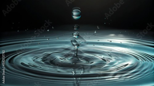 Captivating Water Drop Dynamics Macro Close Up of Falling Water Droplets Creating Ripples and Reflections in Calm Water Surface Abstract Liquid Motion for