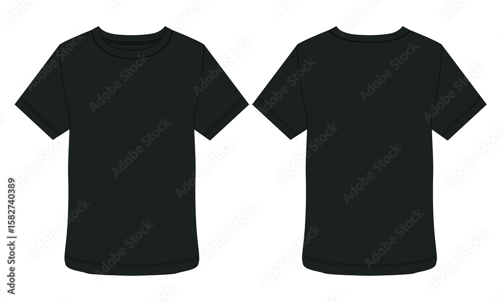 Naklejka premium Short sleeve t shirt vector illustration black color template front and back views