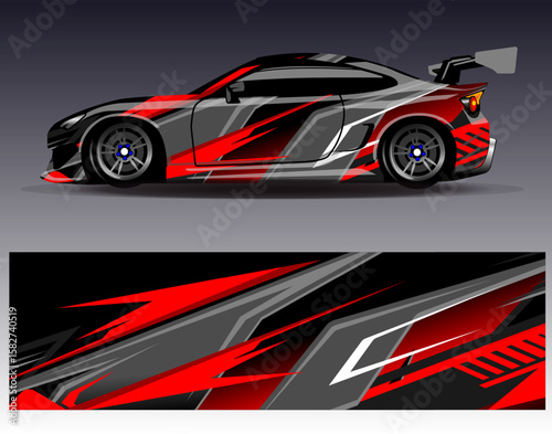 Car wrap design vector. Graphic abstract stripe racing background designs for vehicle, rally, race, adventure and car racing livery